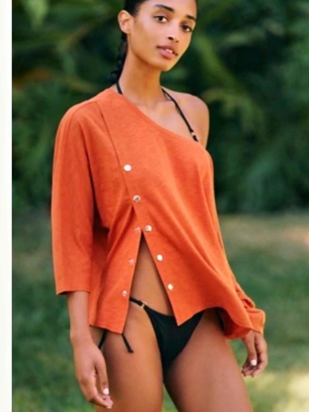 Anthropologie Textured One-Shoulder Top Orange